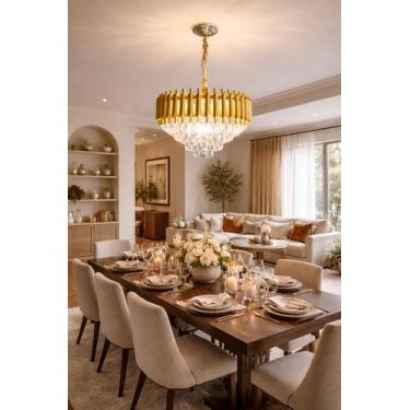 Imagem de Lustre Cristal Dourado Redondo 50cm Luxuoso Sala Jantar - LUXOR STORE