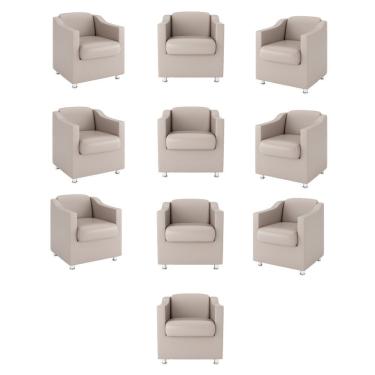 Imagem de Kit 10 Poltronas Decorativas Tilla Recepção Sala Courino Bege Balaqui Decor