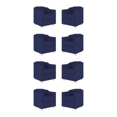 Imagem de Kit 08 Poltronas Decorativas Tilla Sala de Espera Suede Azul Balaqui Decor