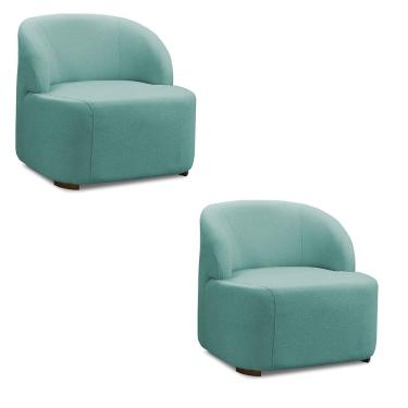 Imagem de Poltrona Decorativa Diully Orgânica Kit 2 Tecido Bouclê Cor Turquesa D'Rossi