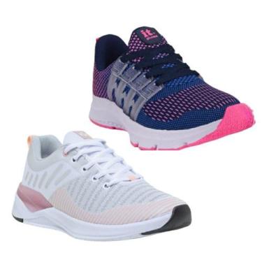 Imagem de Tênis Feminino Esportivo Caminhada Academia Confortável Kit Nude/Cinza