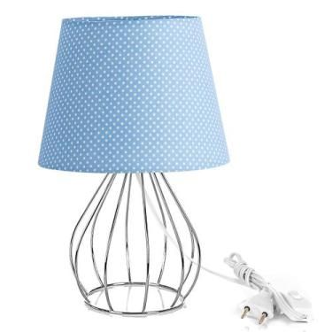 Imagem de Abajur Cebola Dome Azul/bolinha Com Aramado Cromado - MARRYLUZ