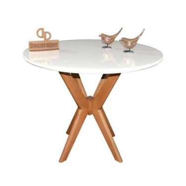 Imagem de Mesa Jantar Pandora Tampo Redondo Laca Com Vidro 90cm Branco - DECORAP