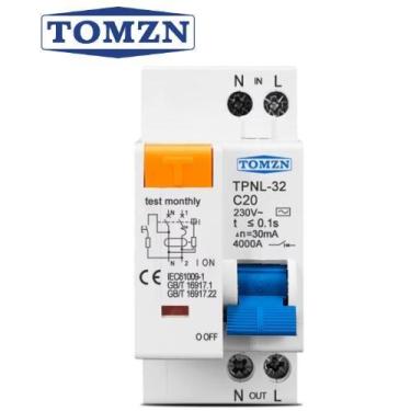 Imagem de Disjuntor Diferencial Residual DDR Bipolar TPNL-32 230V 20A 30mA - Tom