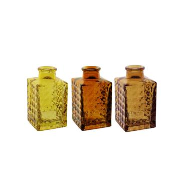 Imagem de Kit 3 Vasos Vasinho Garrafa Home&Co Vidro Decorativo Amarelo Marrom Âmbar
