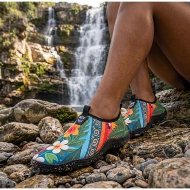 Imagem de Sapatilha Aquática Feminina Neoprene Estampa Natureza Leve Antiderrapante Versátil Lanç...