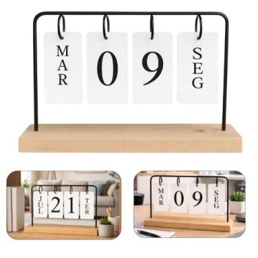 Imagem de Calendário de Mesa Permanente Aramado Preto Base em Madeira - Fwb