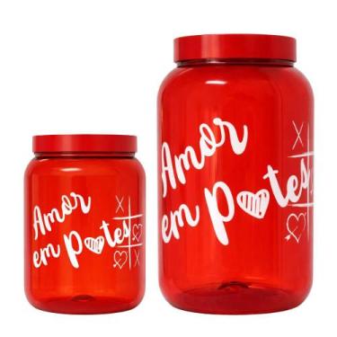 Imagem de Kit 2 Potes Plástico Vermelho com Tampa de Rosca Amor em Potes - - Ban