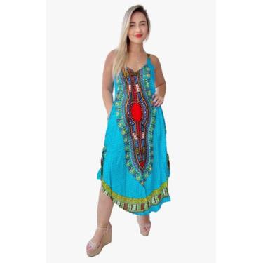 Imagem de Vestido Feminino Indiano Alça c/ Regulagem e Bolso Trapézio Plus Size-