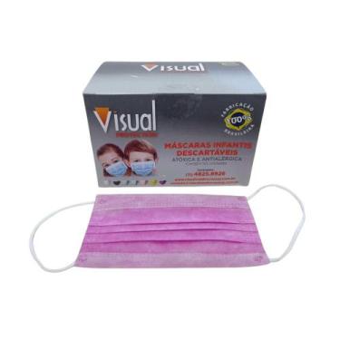Imagem de Máscara Descartável Tripla Rosa Infantil Visual com 25 unidades - VISU