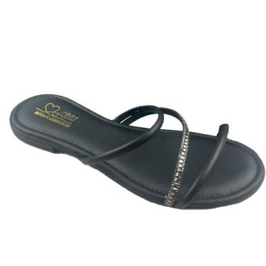 Imagem de Rasteirinha Sandália Flat Ibiza Menina Com Brilho Strass - Kidy, Preto