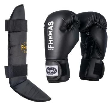 Imagem de Luva Boxe Muay Thai Tradicional com Caneleira Free Style Fheras, Preto