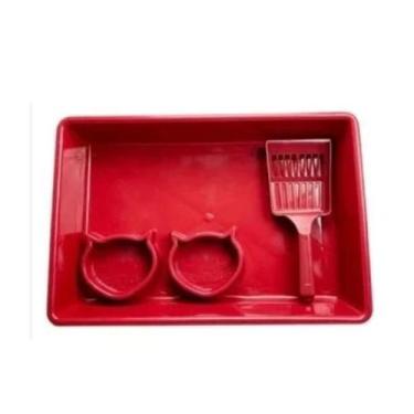Imagem de Kit Caixa de Areia para Gatos Higiênico com Pá Comedouro Bebedouro Ban