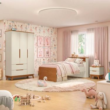 Imagem de Quarto Infantil com Cama Guarda-Roupa e Mesa de Cabeceira CB1495 MDP BP Argila-jequetiba Kappesberg