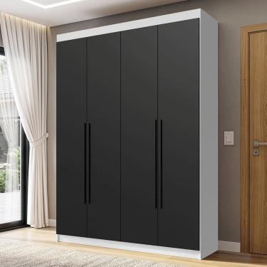 Imagem de Guarda Roupa Solteiro Venus 1105K82G1 4 Portas de Bater com Gavetas em MDP Branco-Preto...