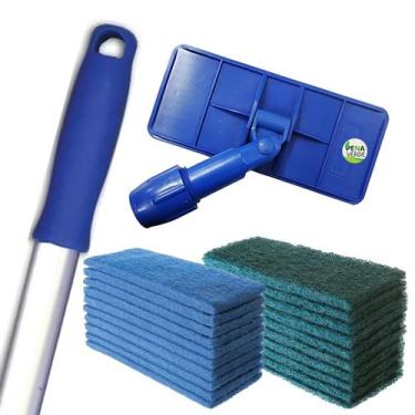 Imagem de Kit 10 Fibra Azul + 10 Fibras Pesada Verde + 1 Suporte Limpa Tudo LT G