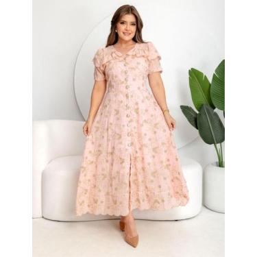Imagem de Vestido Casual Bordado Festa Lese 3D Casamento Convidada Madrinha Cor: