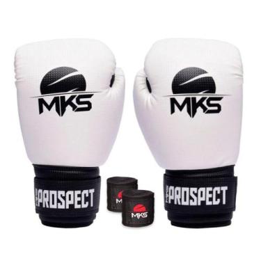 Imagem de Kit Luva Boxe Muay Thai Prospect Branco 12oz + Bandagem MKS Combat