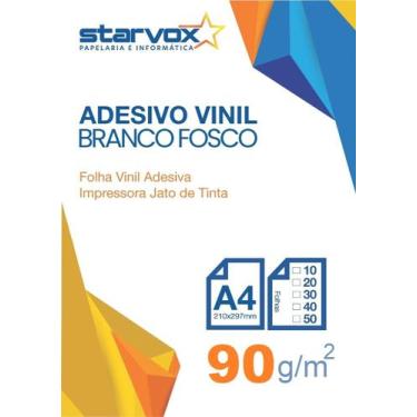 Imagem de 50 Folhas Papel Vinil Filme Adesivo 90g A4 P/ Jato De Tinta Cor Branco
