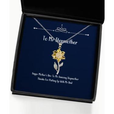 Imagem de SpreadPassion Colar com pingente de girassol inspirador madrasta, Happy Mother's Day to My Amazing [B[], presente para mãe, presentes de filho e filha