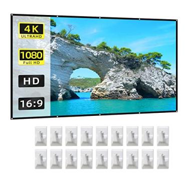 Imagem de KKcare Tela de projetor de 150 polegadas 16:9 HD 4K portátil dobrável dupla face projeção cortina de tela de filme anti-vincos com ganchos para reunião de escritório de home theater ao ar livre interno