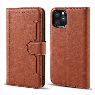 Imagem de GSYH Capa para iPhone 13 Mini/13/13 Pro/13 Pro Max, Capa carteira de couro legítimo Capa magnética à prova de choque Suporte Capa carteira de cartão de crédito, Marrom, 13pro 15,1 cm