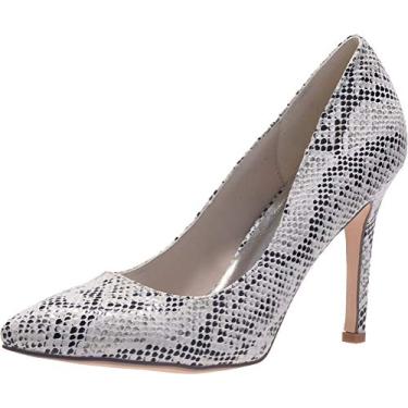 Imagem de A shoe store Sapato feminino de pele de cobra salto 9,8 cm bico fino sapato brvestido de festa de noite sem salto alto, Branco, 5