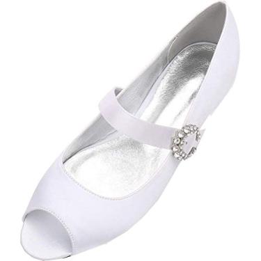 Imagem de A shoe store Vestido de noiva feminino Mary Jane sem salto peep toe pump, Branco, 10