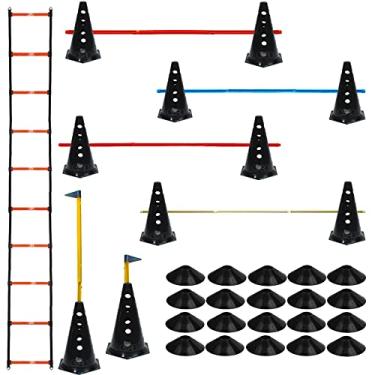 Imagem de 10 Cones Furados C/Barreira + 20 Pratos + Escada Agilidade