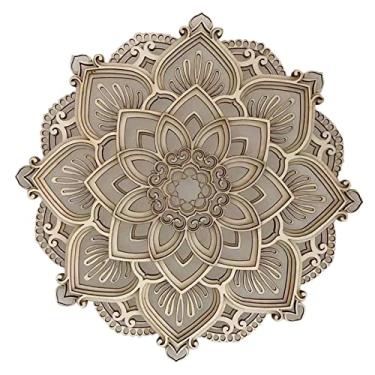 Imagem de Bothyi Lâmpada suspensa LED elegante de madeira acrílica mandala decoração de fundo de festa ornamento de sala de ioga, madeira