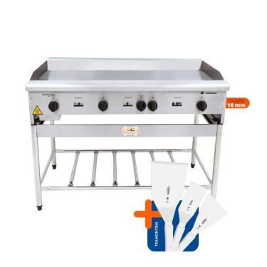Imagem de Chapa Americana Profissional 120cm a Gás 18mm Lisa Inox Com Pé Cgp120 e Espátulas - Venâncio