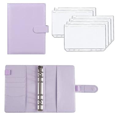 Imagem de Pasta A6 Planejador de Couro PU Orçamento Bolsos Folhas de Orçamento de Despesas Caderno Sistema Organizador de Envelope de Dinheiro com Zíper Transparente, Roxo