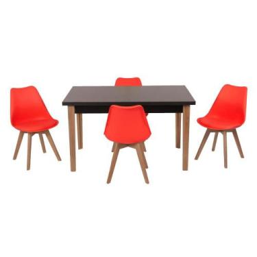 Imagem de Conjunto Mesa De Jantar Luiza 135cm Preta Com 4 Cadeiras Leda - Vermel