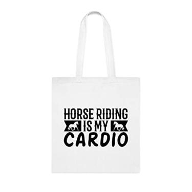 Imagem de Bolsa tiracolo Horse Riding Is My Cardio 8, presente para equitação, bolsa de ombro, bolsas reutilizáveis, ideia de presente de cesta de Natal de aniversário, Branco