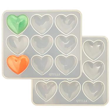 Imagem de Pacote com 2, molde de epóxi em formato de coração 9 peças 5,2 x 4,2 cm DIY artesanato resina amor formato de coração joia pingente fabricação de pingentes
