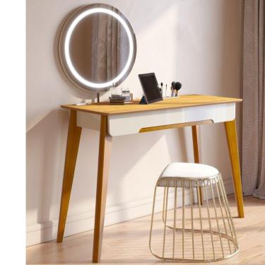 Imagem de Penteadeira 1 Gaveta 116cm Espelho com Led Contemporânea Jazz Imcal Off White/Marrom