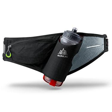 Imagem de Cinto de hidratação de corrida para garrafa de água de 600 ml bolsa de cintura para corrida de maratona ciclismo homens respirável pochete de viagem, preto, cintura: 144 cm