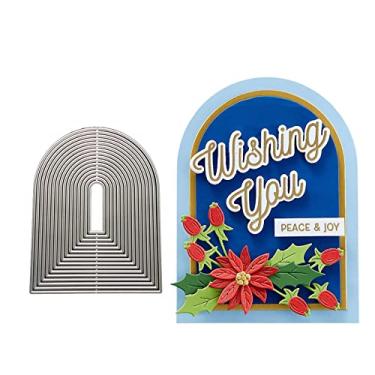 Imagem de Qoiseys Cortes de metal em arco para fazer cartões, corte de matrizes estêncis de corte para álbum de fotos DIY scrapbooking modelo de gravação de papel decorativo