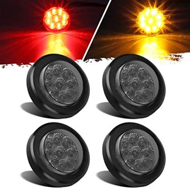 Imagem de Partsam Kit de 4 peças de luzes de LED redondas esfumadas de 5 cm e marcadores laterais, 9 diodos com refletores de ilhoses/rabos de caminhão, reboque, montagem alinhada, impermeável, 12 V, luzes de LED redondas de 5 cm (2Âmbar + 2Vermelho)