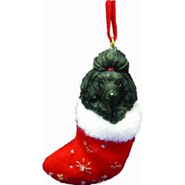 Imagem de Enfeite de Natal de poodle preto com detalhes costurados e pintados à mão