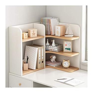 Imagem de KIZQYN Estante de mesa de 3 níveis estante de mesa de madeira organizador de mesa de bancada independente estante de canto de cozinha escritório estante de livros de cor branca (cor: lado esquerdo, tamanho: 60x50x50cm)