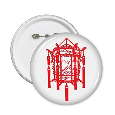 Imagem de Lanterna Vermelha Chinesa Corte Papel Pinos Redondos Emblema Botão Decoração 5 peças