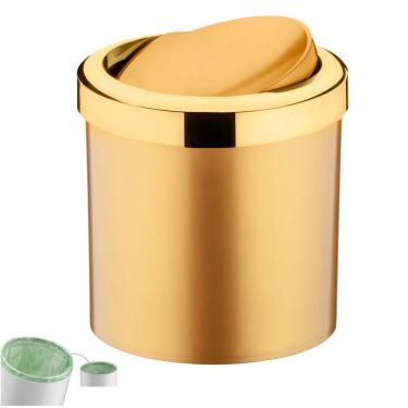 Imagem de Lixeira 5 Litros Tampa Cesto De Lixo Basculante Para Cozinha Banheiro Escritório Dourado - 352DD Future