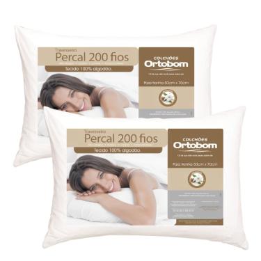 Imagem de Kit 2 Travesseiros Antialérgico e Antiácaro 100% Algodão Percal 200 Fios Branco Ortobom