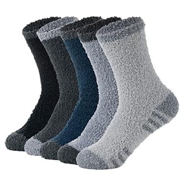 Imagem de American Trends Meias masculinas felpudas – Meias felpudas e aconchegantes unissex para dormir quentes para o inverno, Preto, cinza escuro, cinza, cinza claro e azul marinho