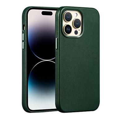 Imagem de Capa de couro original para iPhone 14 13 Pro Max com protetor de tela Capa magnética de carregamento sem fio, verde, para iphone 14Pro Max