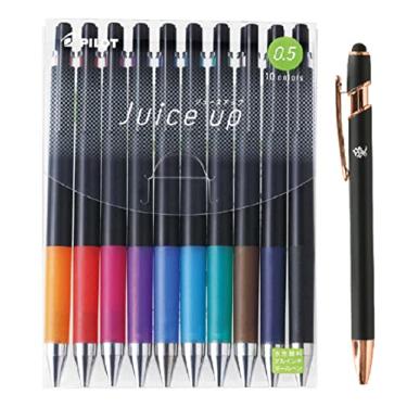 Imagem de Juice up 04 Caneta de tinta gel retrátil Pilot 05, 0,5 mm, ponta extrafina, conjunto de 10 cores (LJP-20S5-10C) com adesivo Kanji LOVE