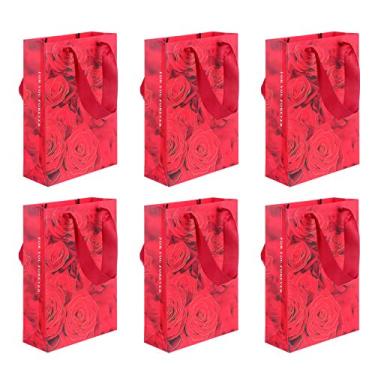 Imagem de 6 Unidades Sacola Saquinho Para Dia Namorados Saco De Buquê De Flores Sacos De Presente Rosa Bolsa Para Lembrancinhas De Natal Mini Bolsas Poliéster Portátil Compras Lembrança