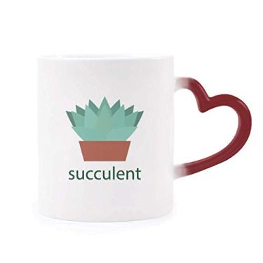 Imagem de Caneca de grés sensível ao calor com planta verde em vaso de cacto que muda de cor vermelha