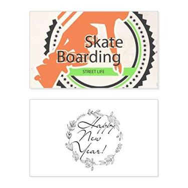 Imagem de Esporte de inverno, skate, board, atletas, ilustração, festival de ano novo, cartão de felicitações, mensagem de abençoar presente